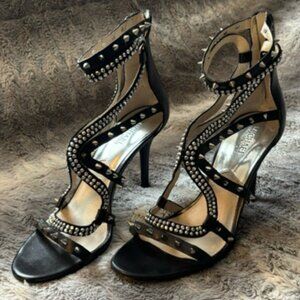 MICHAEL by Michael Kors black leather studded 3” heels sandals